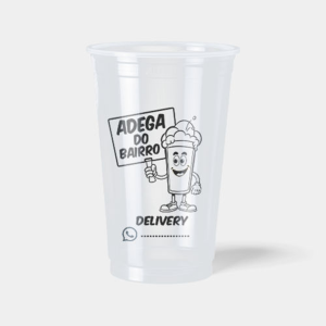 Copos Descartáveis Personalizados PP Cristal 100x156mm Impresso em Serigrafia 1x1 - Escala Cinza Frente e Verso Cor da impressão - Preto Sem Tampa